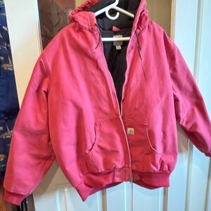 Carhartt Coral Pink Hooded Canvas Jacket XXL 18 Fleece Lined Duck Coat